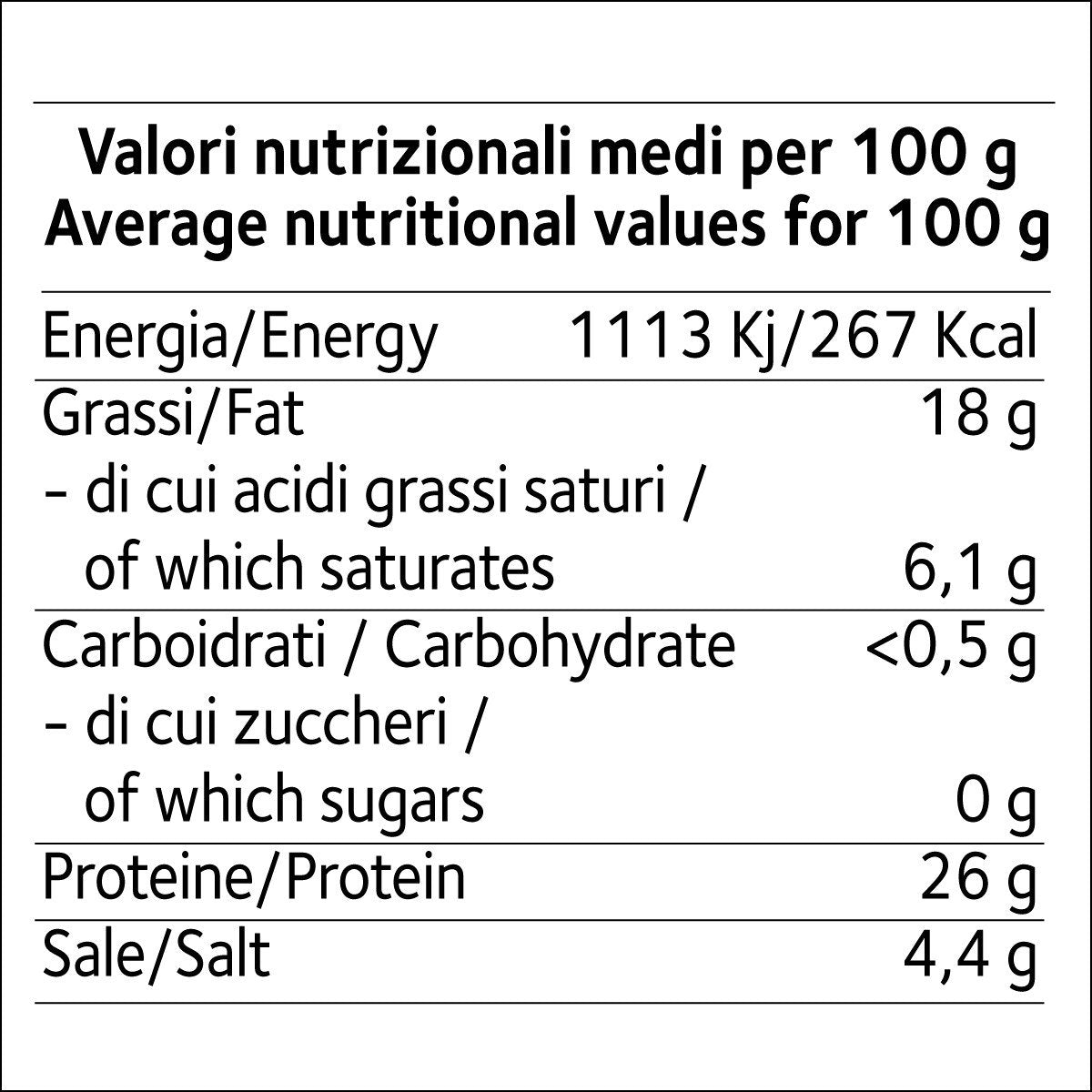 valori nutrizionali Prosciutto di Parma DOP, legato senza osso 8.3 Kg circa