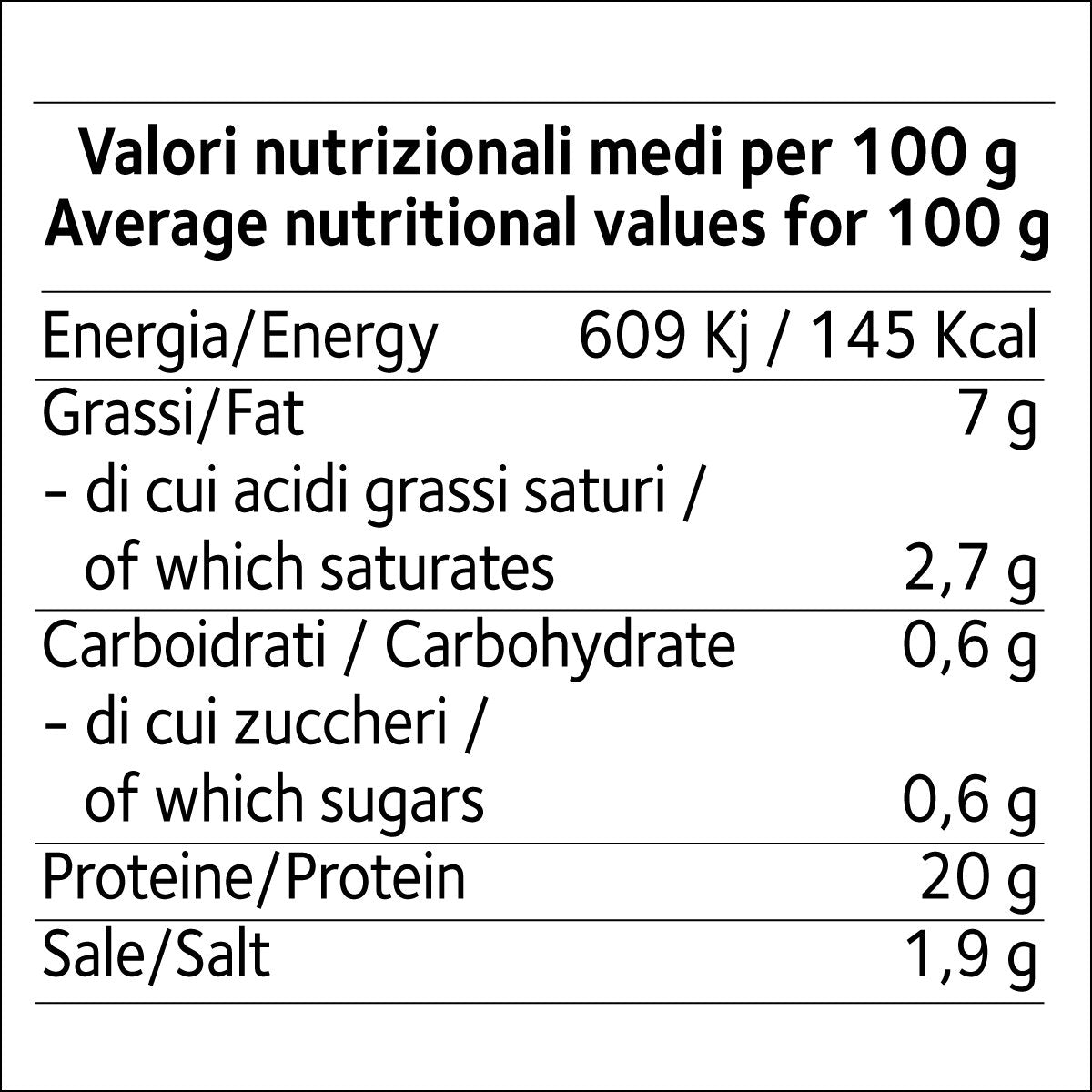 valori nutrizionali Prosciutto Cotto al Tartufo - 3 vaschette da 100 g